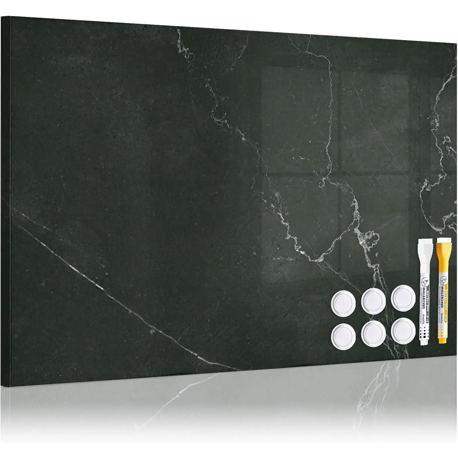 Decorative  Board for Wall, 24''x18'' Dry Erase Board, Black Marble |  Board, Display Board, Wall Mounted, for , Office, Kitchen, 2 Markers, 6