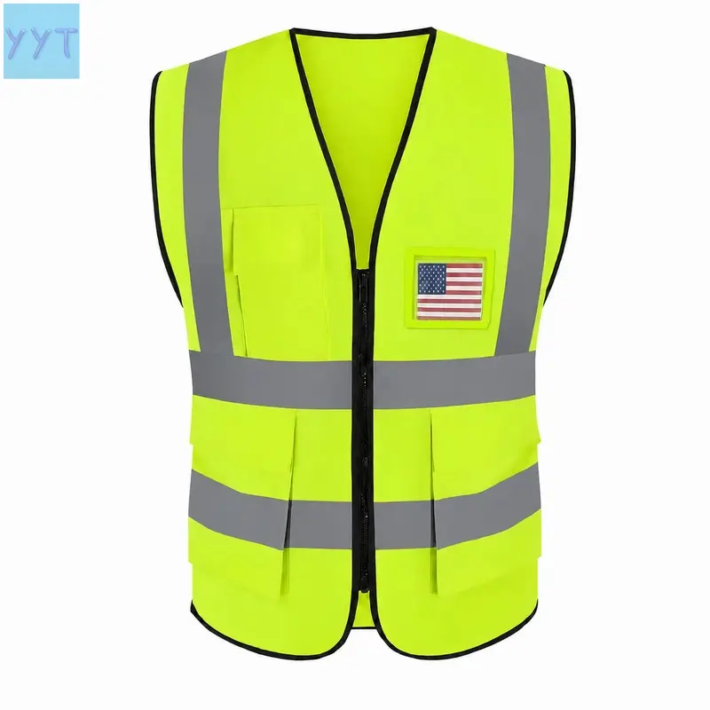 YYT1 High-Visibility Reflective Safety Vest - Unisex, Front Zipper, Multiple Pockets, ID Holder for Construction, Traffic Work Safety Equipment