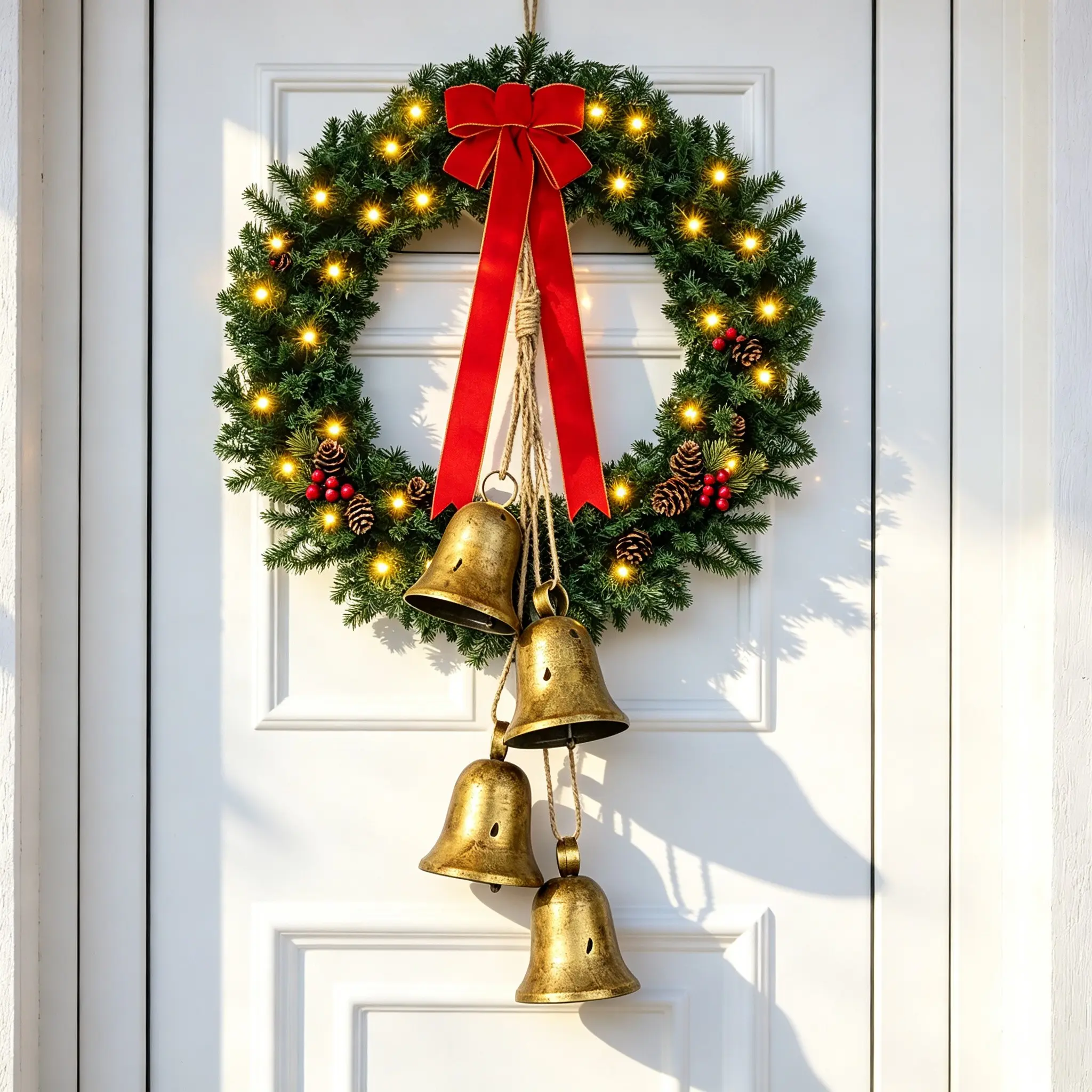 Vintage Christmas Bells Decor, Rustic Metal Hanging Bells with Jute Rope, Farmhouse Style for Wreaths, Garland & Trees
