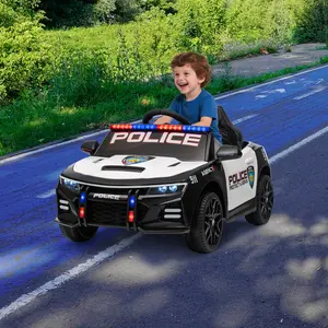 12V Kids Police Car Ride-On with Remote Control, Flashing LED Lights & Megaphone, Electric Toy Vehicle for Boys Girls Ages 3-8