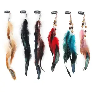 Feather Hair Extensions, 6-Piece Set of Handmade Tribal Beaded Clips with Colorful Feathers for Women, Lightweight Wear for Party & Cosplay
