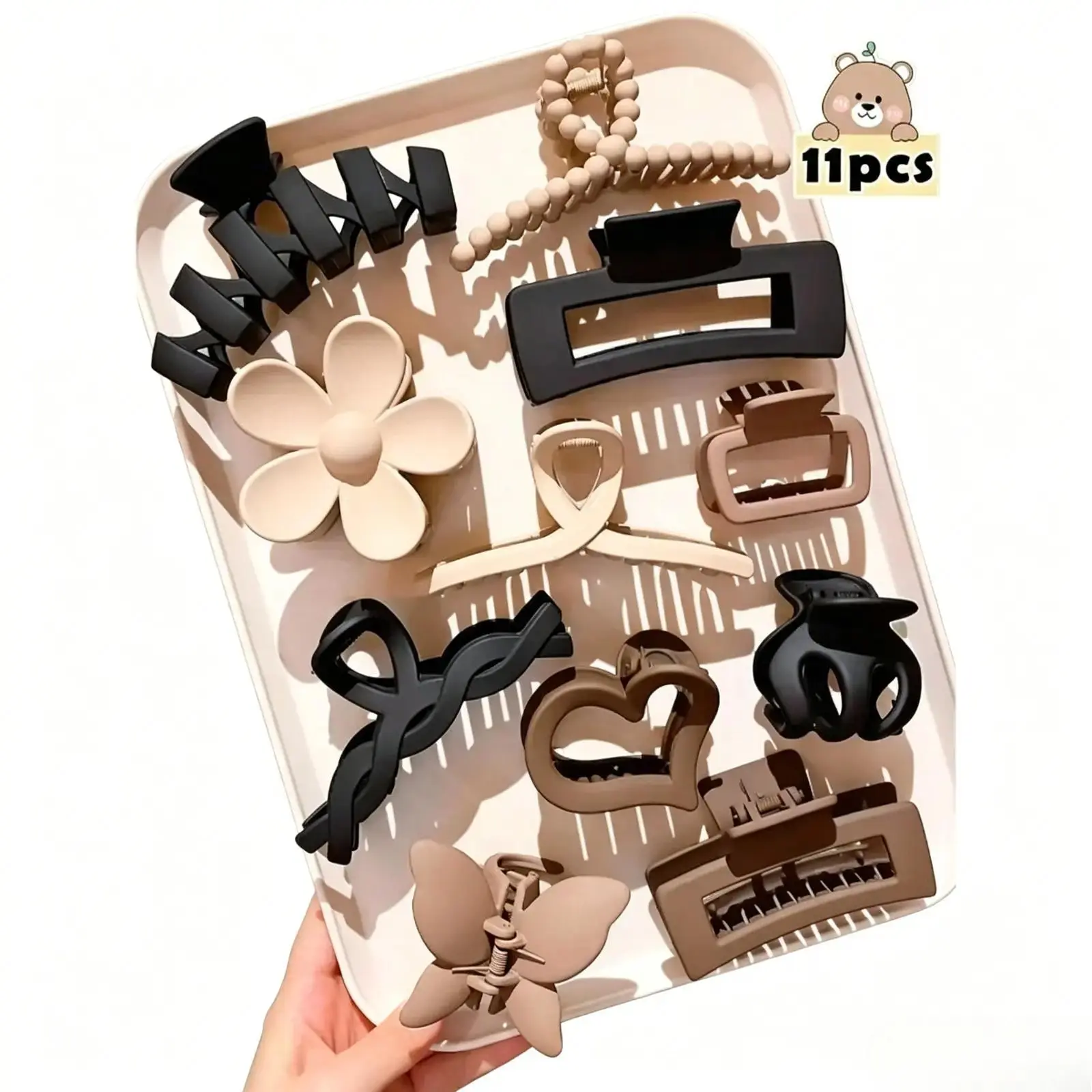 11‑Pack Matte Hair Claw Clips Set, Solid Color and Floral Minimalist Hair Accessories for Women, Non‑Slip Strong Hold Lightweight Hair Claws, Suitable for Thick Hair, for Casual Hairstyles Daily Wear