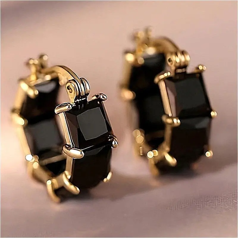 Classic Geometric Hoop Earrings for Women, Black and Copper Checkered Jewelry with Synthetic Zircon, Exquisite Party Holiday Accessories, Exquisite Party Holiday Jewelry, Female