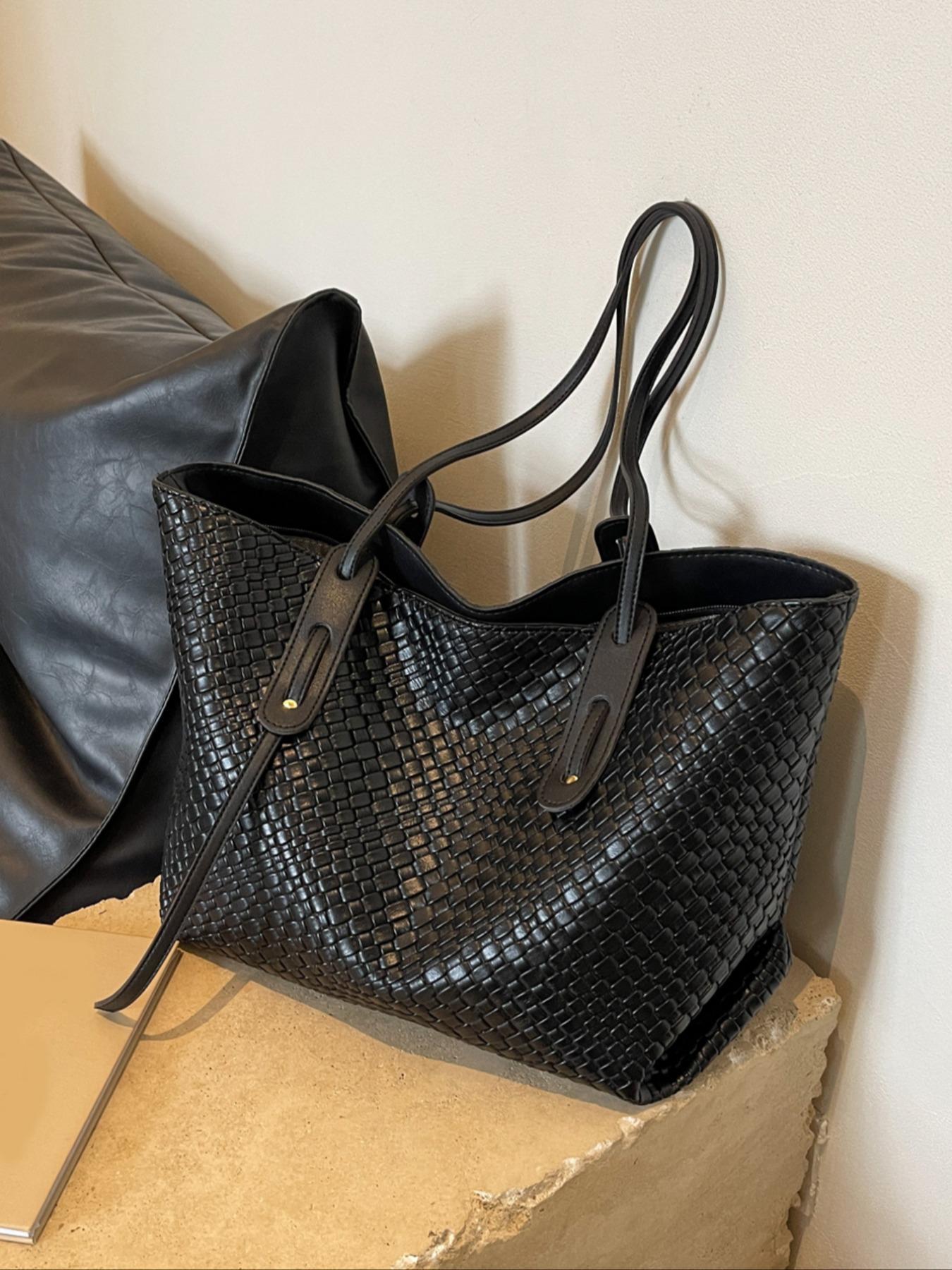 Women's Solid Color Design Tote Bag, Fashionable Large Capacity Shoulder Bag for Daily Life, Casual Trendy Versatile High-quality Daily Commuting Bag, Casual Commuter Bag