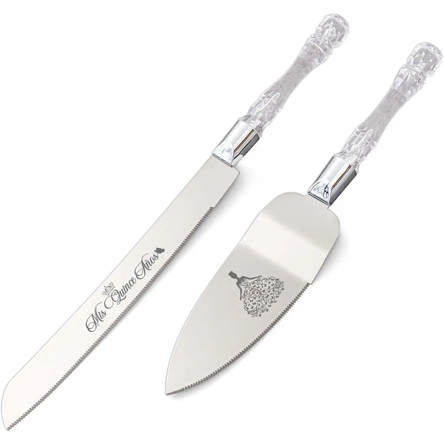Mis Quince Años Quinceanera Cake  and Server Set - Sweet 15 Birthday Gifts for Girls, Feliz 15 Anos Party Decorations & , Stainless Steel  Set with  Handles,