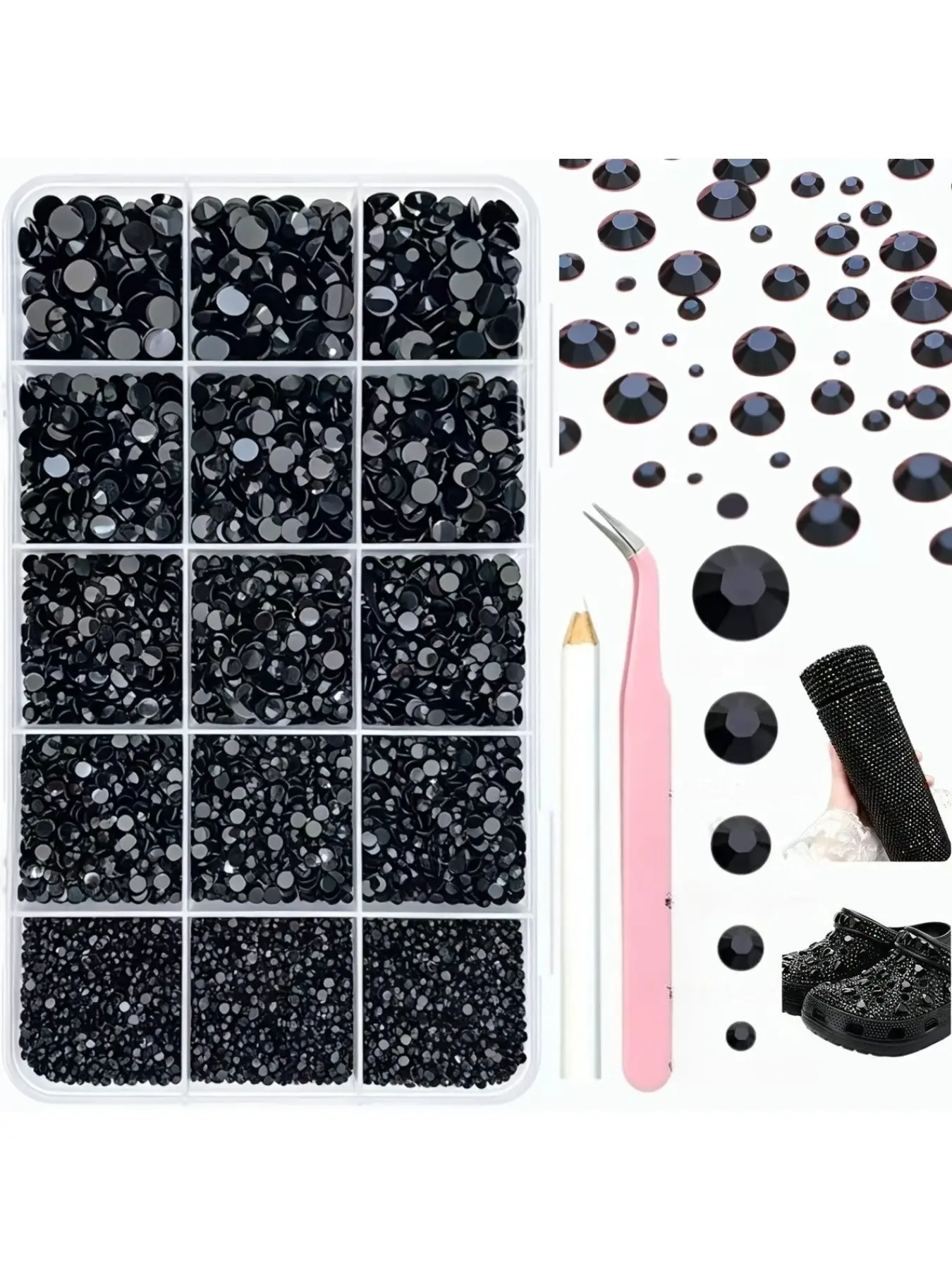 15 grid black rhinestone set for DIY nail decoration