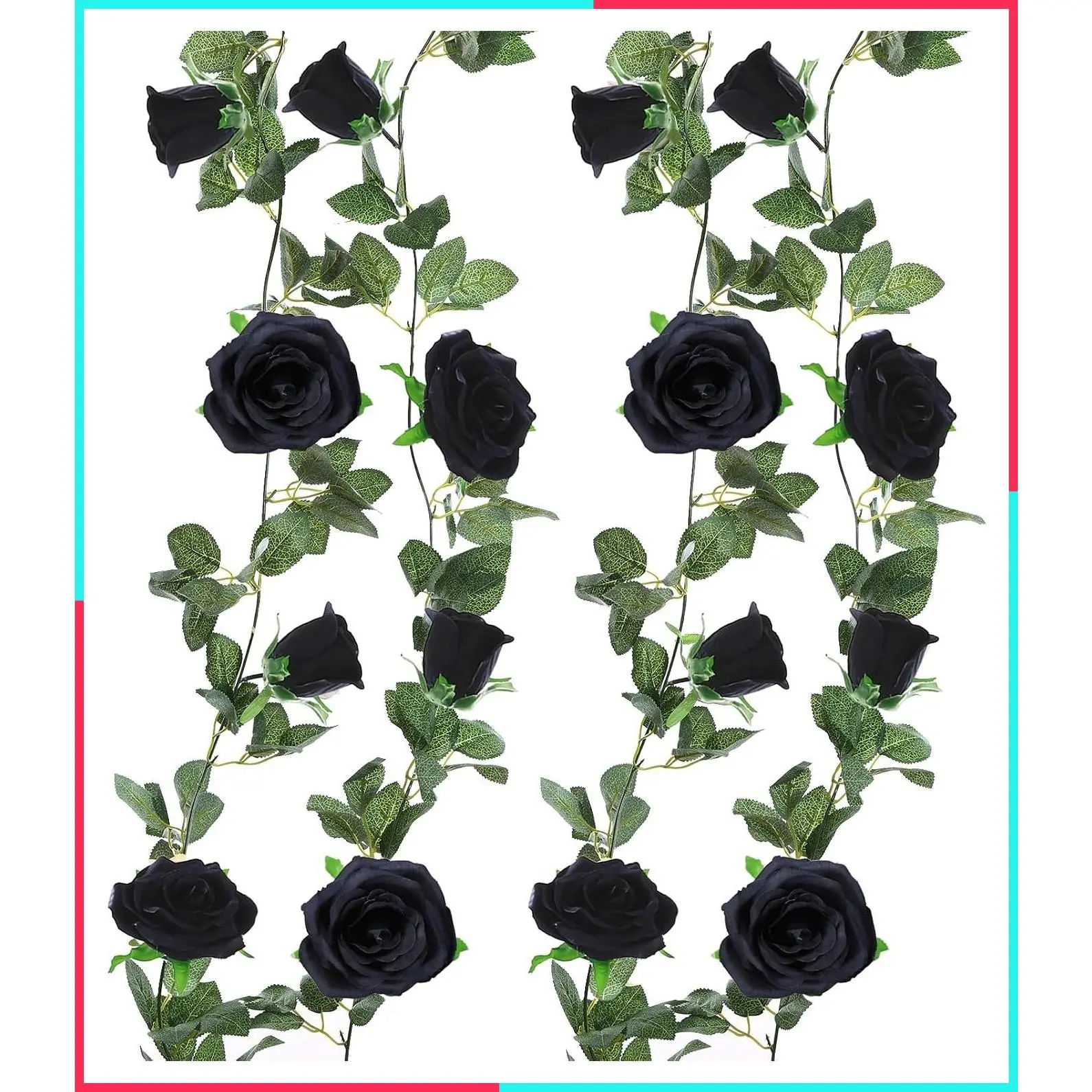 2 Pack Black Artificial Rose Vine Garland, 6.5FT Each