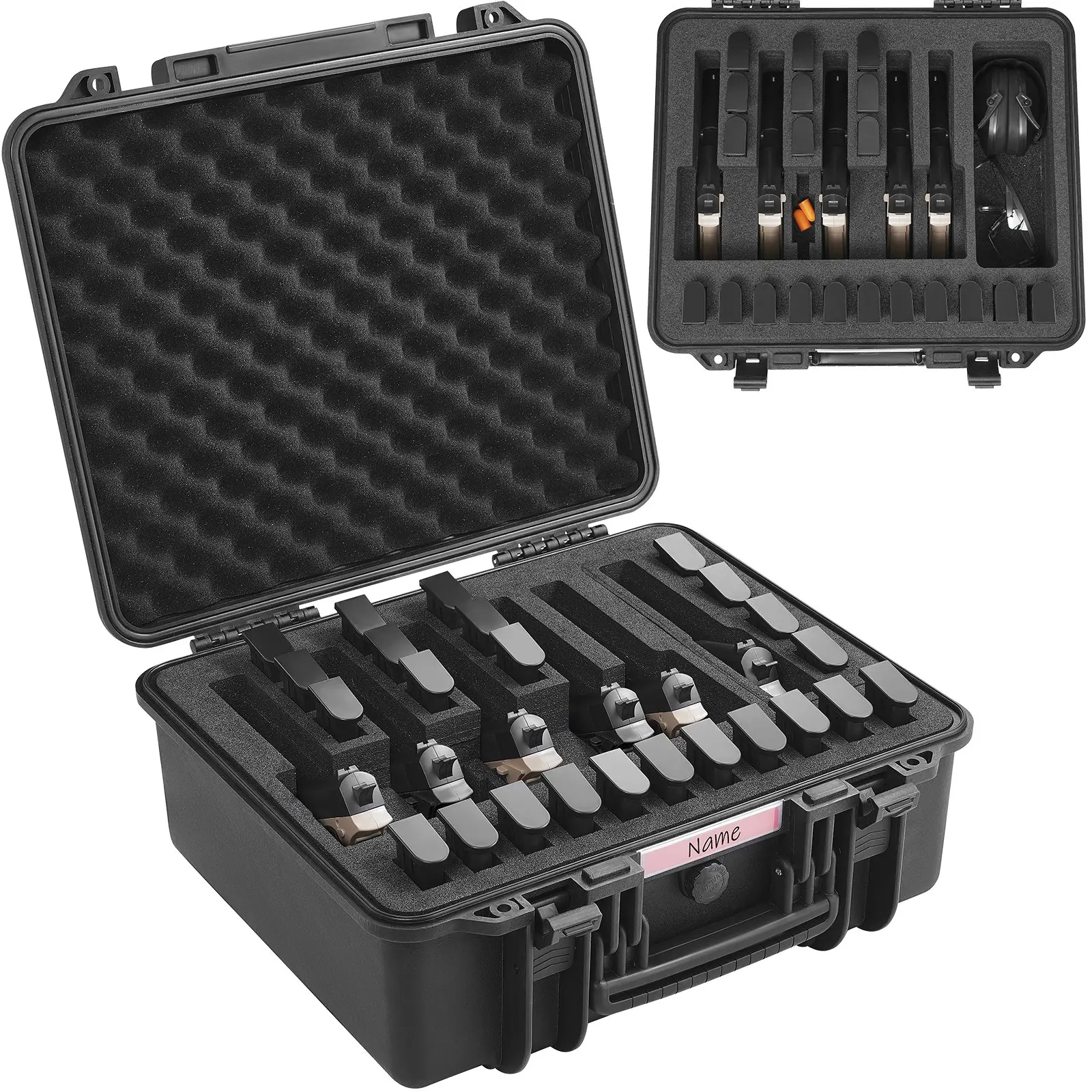 【Summerfinds】VEVOR Compact Travel Hard Pistol Case, IP71 Rated Waterproof Dustproof Lockable Pre-Cut Lining, Snug Fit for 6 Pistols, 19.3×17.1×8.3 in Black Outdoor Hunting Storage Solution
