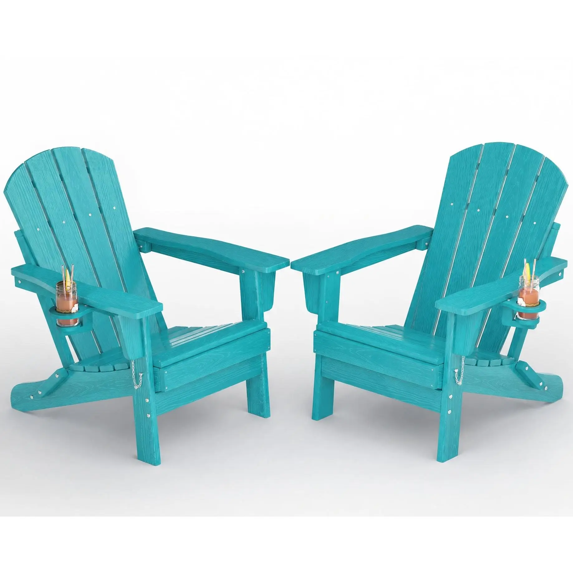 HDPE Wood-Texture All-Weather Adirondack Set, Outdoor Seating Furniture with Cup Holder, Patio Chairs for Backyard Fire Pit, Garden Seating for Outside with Multi Options