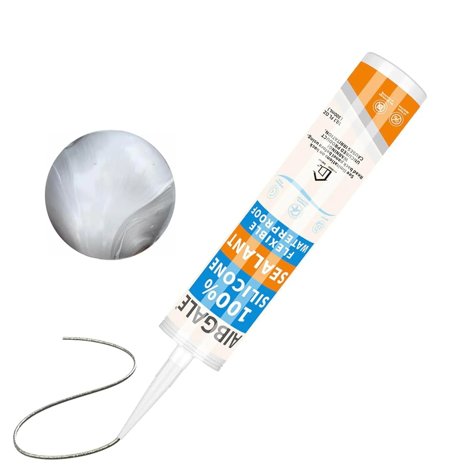 Silver Silicone Sealant Caulk Tube - All-Purpose 100% Silicone, Waterproof, Strong Adhesion, Shrink-Proof, for Aquarium Seal, Stainless Steel - 10.1oz