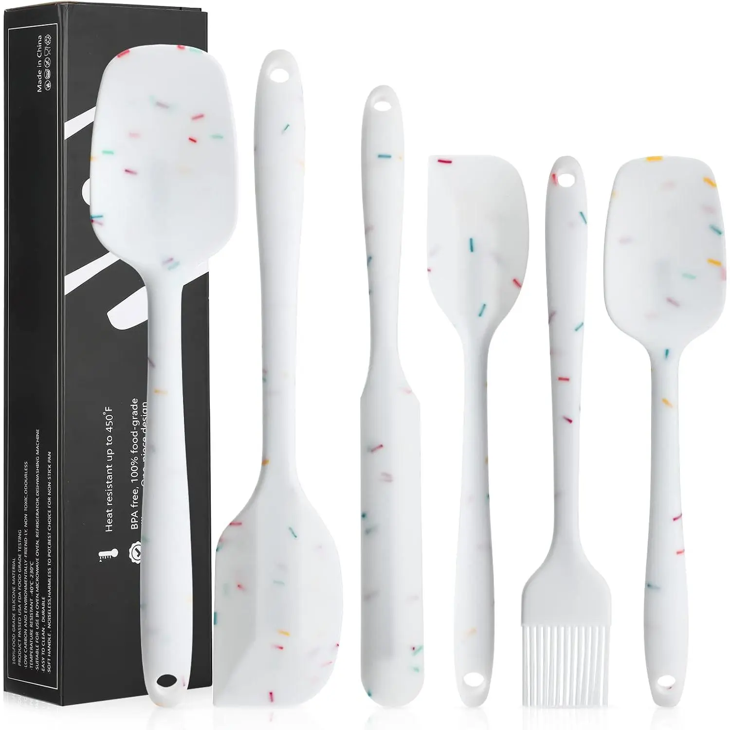 6 count  Spatula Set - Heat Resistant Nonstick Spatulas Set with Stainless Steel Core,  Grade  Spatulas for Baking Cooking Mixing Kitchen Utensils Set - Dishwasher Safe (White)