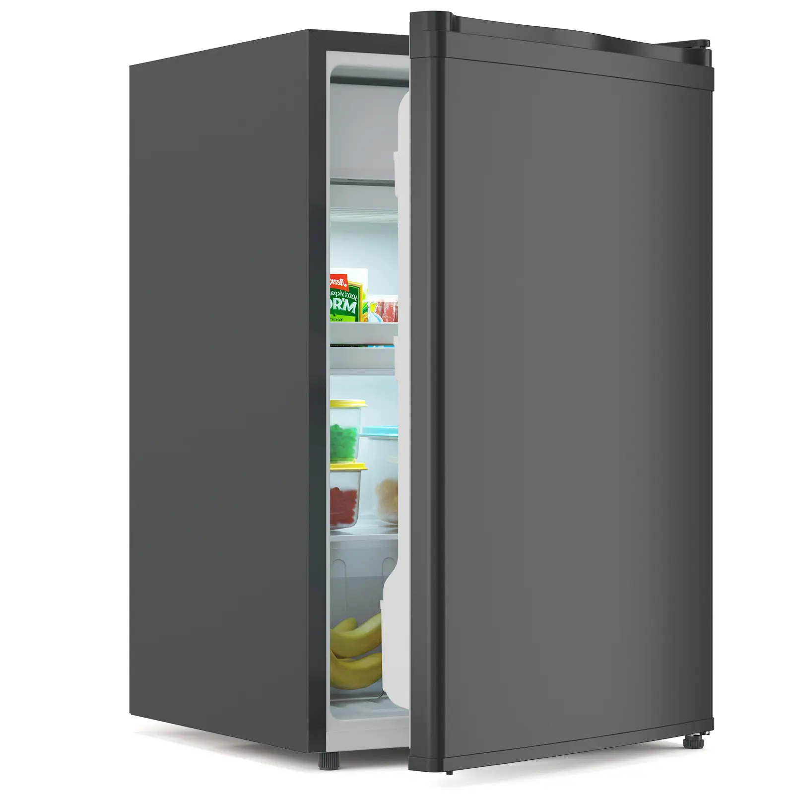 Portable Compact Fridge 4.3 Cu.Ft Mini Refrigerator with Freezer, 2 Slide Out Glass Shelves, Energy-Efficient Low Noise Single Door Fridge for Bedroom, Office, Dorm