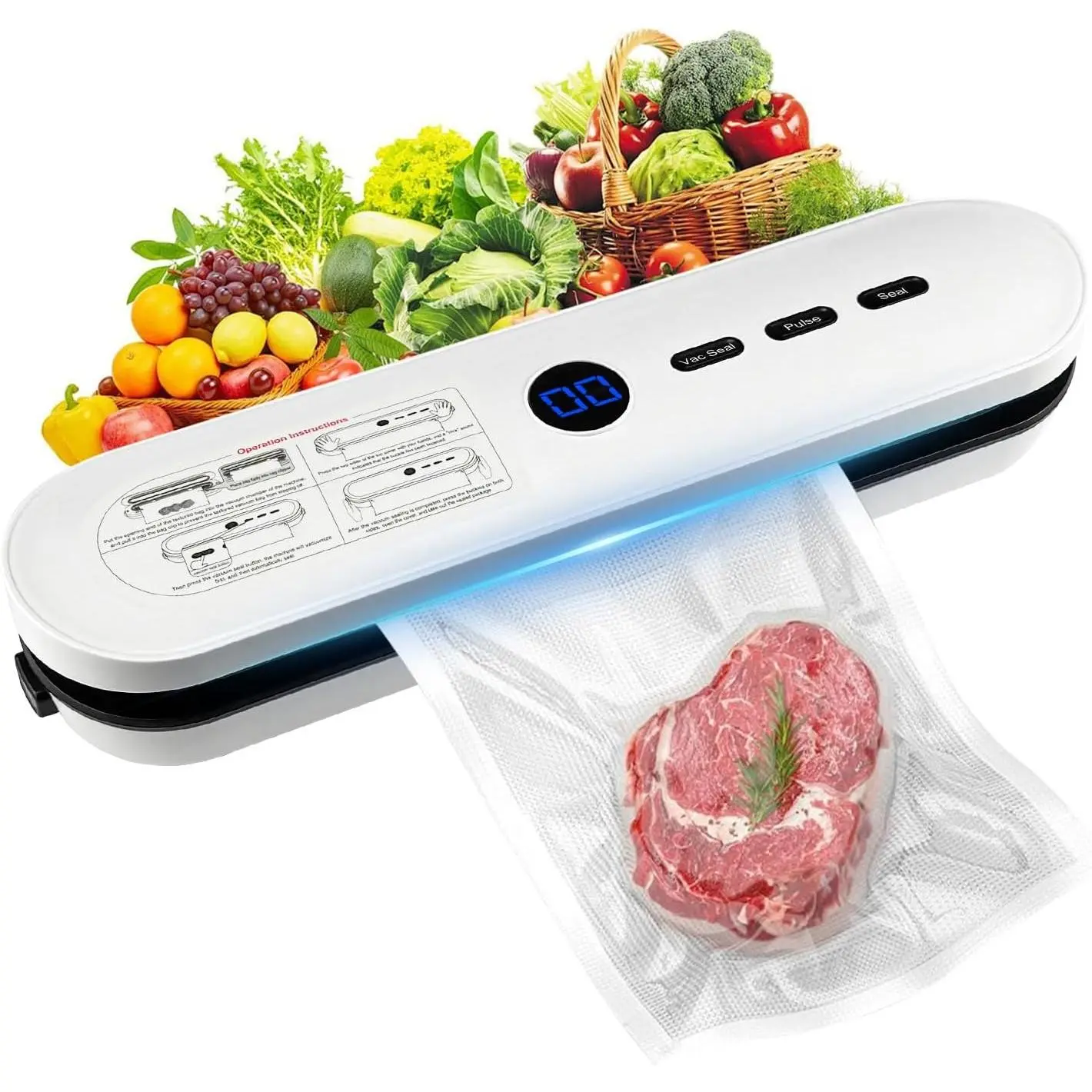Vacuum Sealer Machine - 65KPa  Automatic  Sealer with Digital Timer, 3  Modes (Vac Seal/Pulse/Seal), Compact Design for Sous Vide &  Preservation, with 10 Vacuum Bags