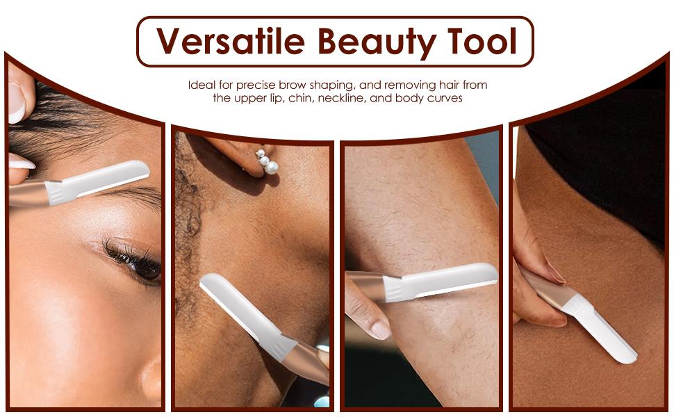 Dermaplane Razor, Exfoliating Face Razors for Women, Dermaplaning Tool, 1 Reusable Handle with 10 Blade Refills, Facial Peach Fuzz Removal and Eyebrow Shaping (Rose Gold)