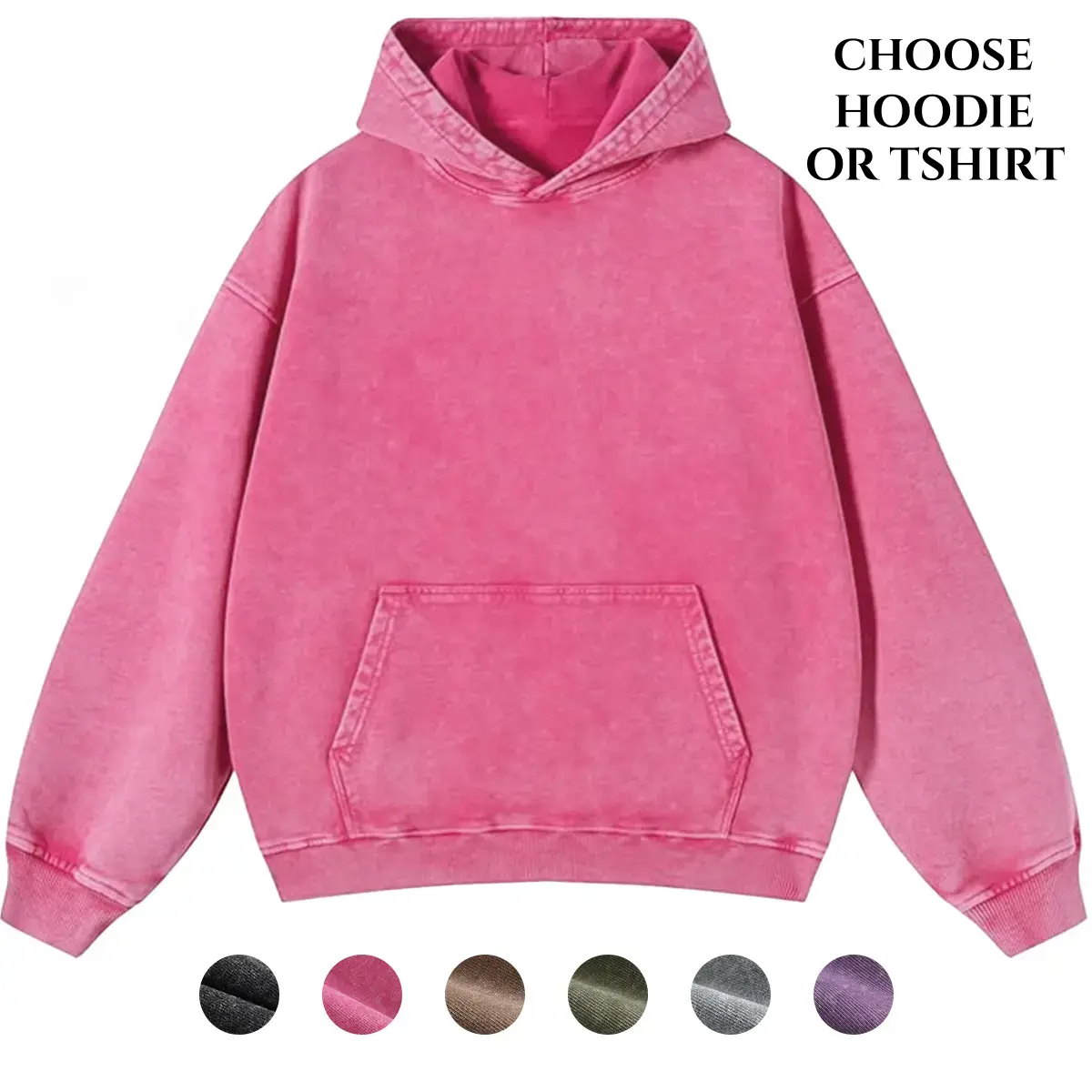 Women's Oversized Acid Wash Cotton Hoodie Sweatshirt - Unisex, Minimalist Basic, Ribbed, Kangaroo Pocket, Retro H-Type Vintage Loose Fit, Streetwear Layering Top, Casual Party OOTD, Fall Winter Long-Sleeve Pullover, Women's Clothing, Women's Fash
