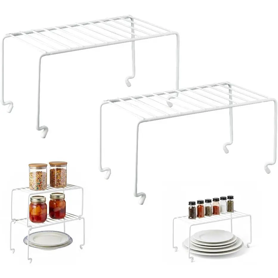 2-Pack Small (10.8x5.3inch) White Stackable Shelf Organizer Rack, Kitchen Shelves Organization for Cabinet, Pantry Organizers and Storage, Wire Shelf Rack, Desk Organizer, Rustproof