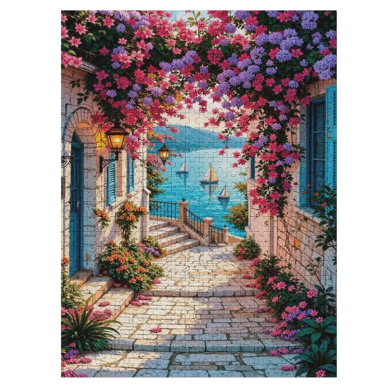 500 Pieces Jigsaw Puzzle for Adults, Mediterranean Seaside Town Flower Garden Scenery Paper Puzzle, Stress Relief Home  Puzzle Game, Ideal Gift for Puzzle Lovers