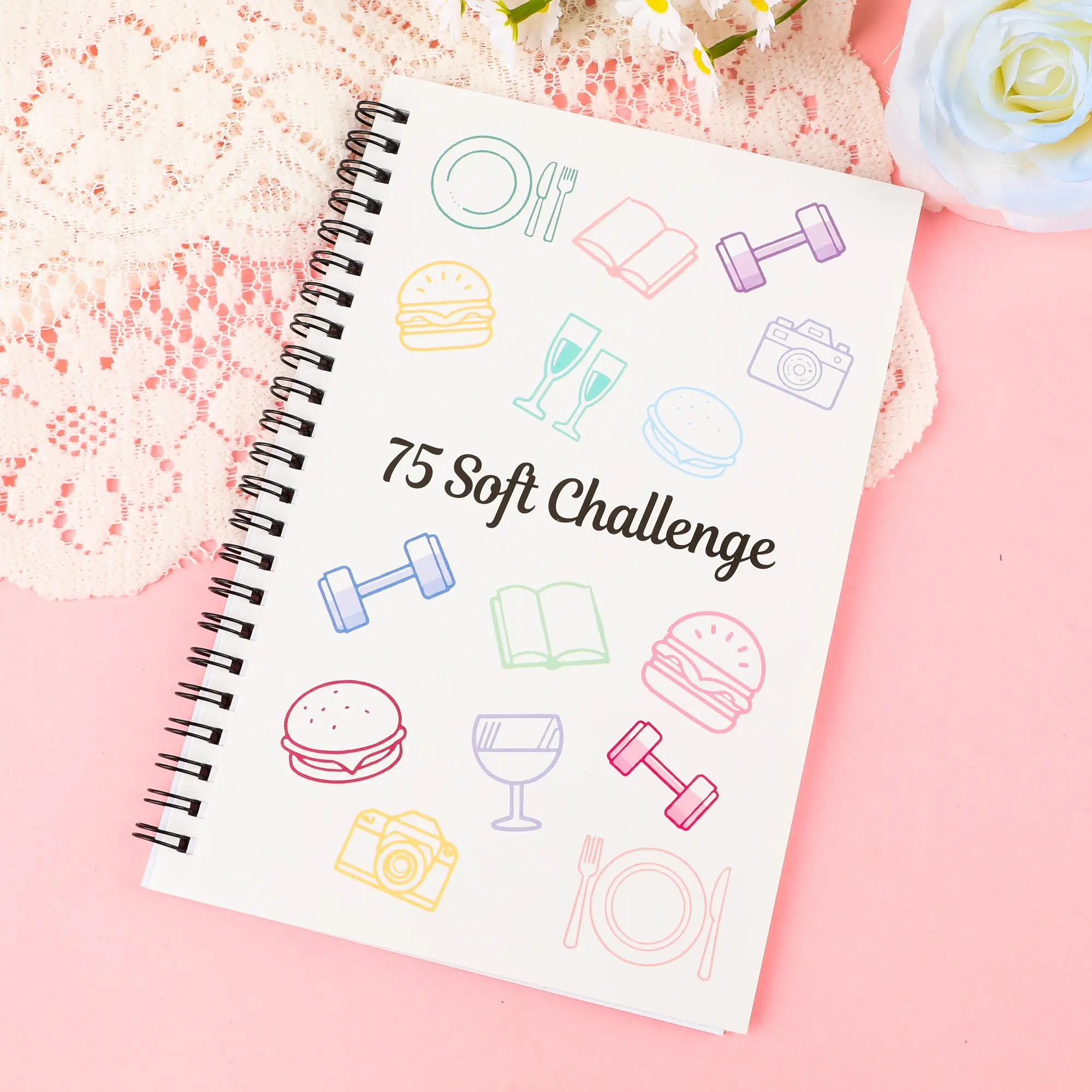 75-Day Gentle Self-Discipline Challenge Notebook, Fitness Habit Tracker, Spiral Coil Target Plan Journal, Personal Development Planner