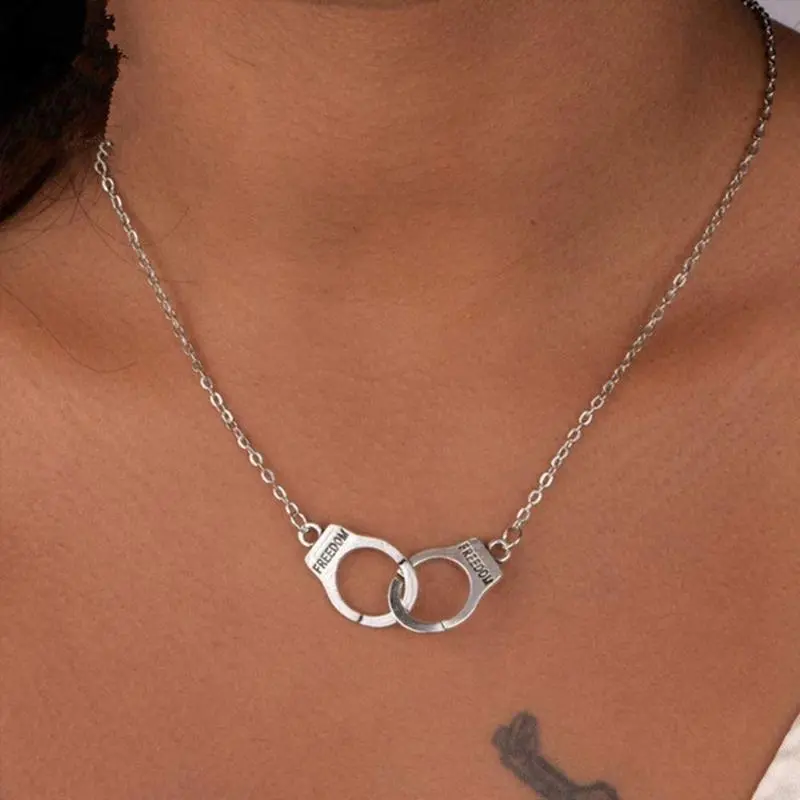 Women'S Handcuffs Pendant Choker Necklace Stainless Steel Long Chain, Personalized Gifts for Womens Jewelry