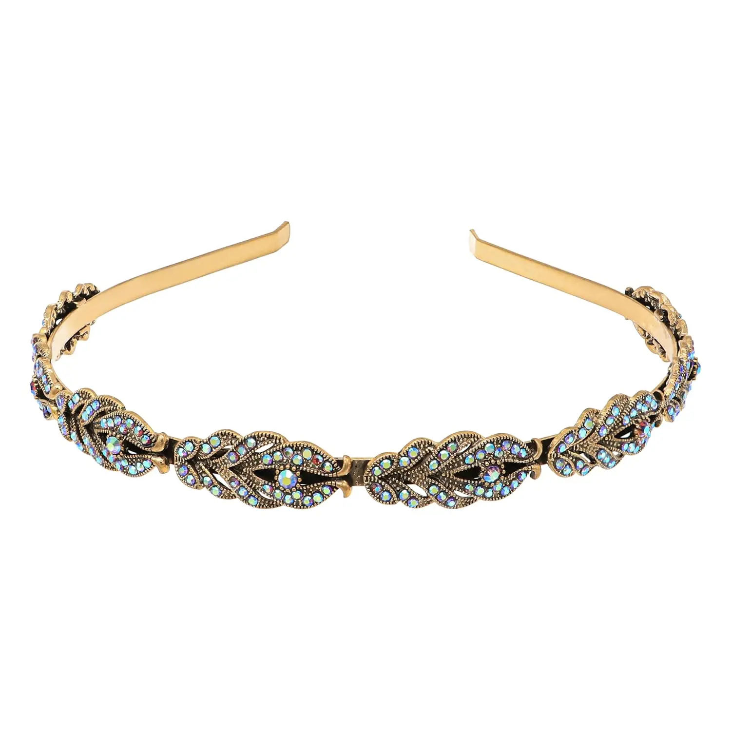 Flower Design Rhinestone  Wedding Headband Bridal Headpieces Simple Design Bridal Headband (Bronze  AB)