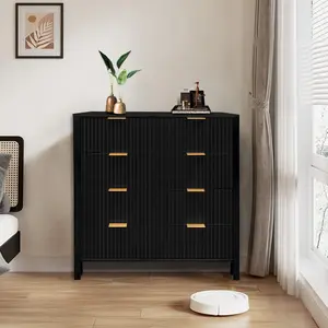 Fluted Dresser, 4 Drawer Wood Dresser, Modern Dressers for Storage Chest Drawers, Closet Dresser for Bedroom Living Room, Nursery Hallway