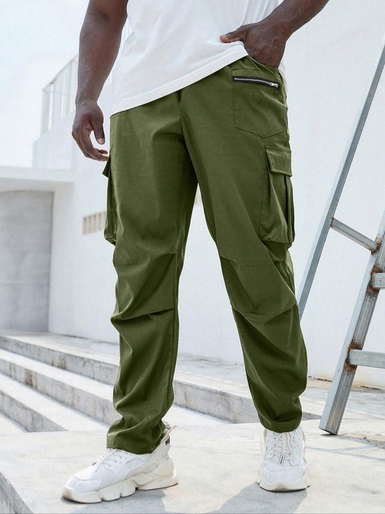 Men's Plus Size Plain Drawstring Waist Cargo Pants, Casual Slant Pocket Design Trousers for Daily Wear, Streetwear Men's Bottoms for All Seasons, Casual Fit Bottoms Men's Plus Size Plain Drawstring Waist Cargo Pants, Casual Slant Pocket Design Trousers for Daily Wear, Streetwear Men's Bottoms for All Seasons, Casual Fit Bottoms