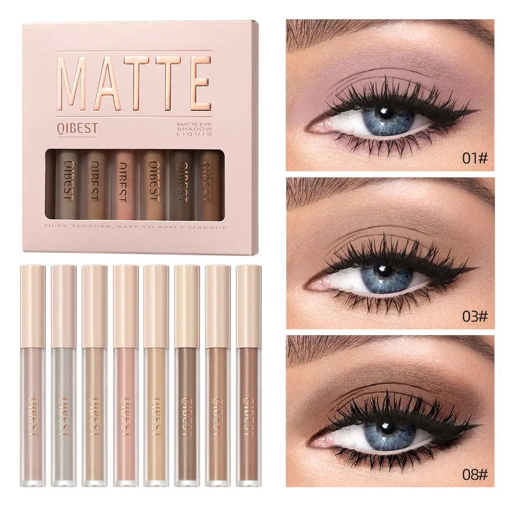 8 Colors Matte Liquid Eyeshadow, Misty Finish for Facial Contouring, Nude & Earth Tones, 3D Eye & Cheek Dual-Use Set