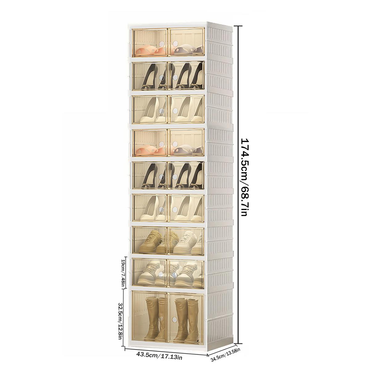 3/6/9-layer transparent storage box with no installation required, stackable and foldable shoe storage box with transparent door, plastic shoe box, easy to assemble.