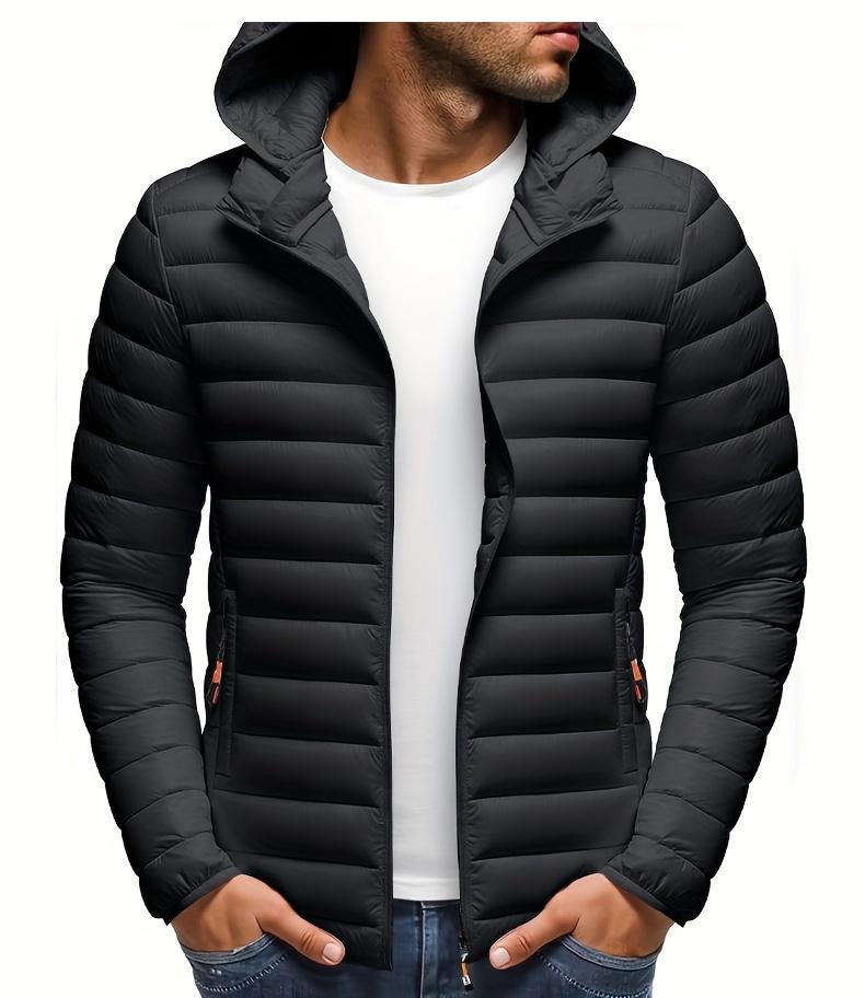 Men's Stand Collar Hooded Jacket - Warm, Windproof Thickened Coat, Detachable Hood, Solid Color Design, Thickened Nylon Fabric for Cold Weather, Casual Style, Zip Closure, Dry Clean Only, Winter Stand Collar Hooded Thickened Coat Spooky Fuzzy Crew Socks W