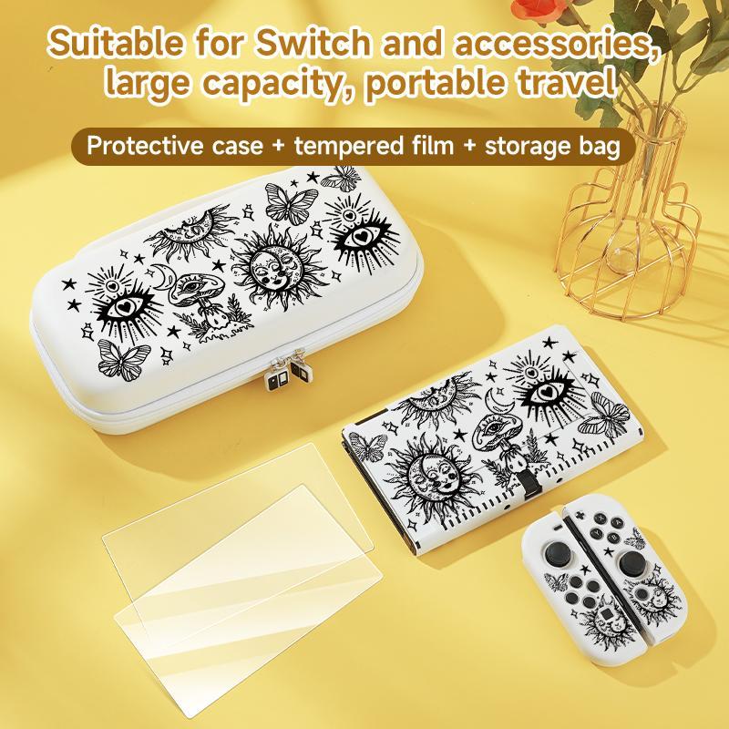 Creative Pattern Design Protective Case with Storage Bag, 3-in-1 Switch Accessory Set, Large Capacity Storage, Anti-fall Protective Cover, Screen Protector, Casing, Protection