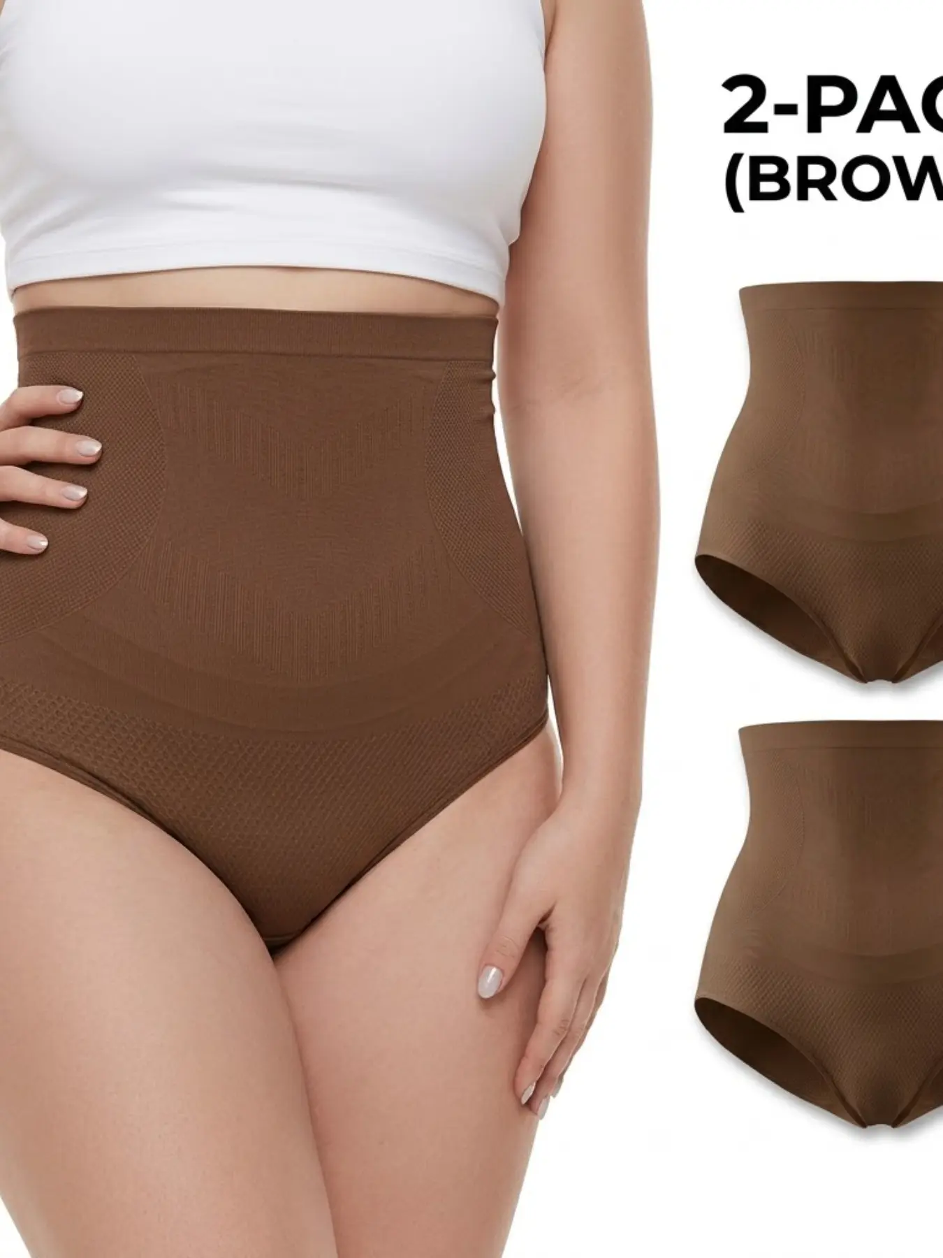 High Waist Shapewear Briefs 2-Pack, Tummy Control Seamless Shaping Underwear, Plus Size Body Shaper Panties for Women