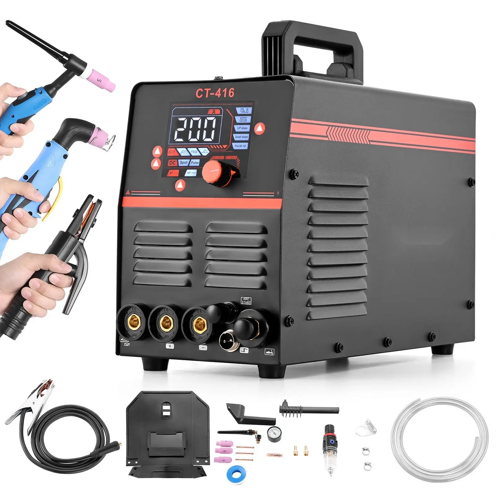 3-in-1 Plasma Cutter Welder Combo - CUT/TIG/MMA, 50A Non-Contact Cutting, 200A TIG Stick Welder, Digital 110/220V Dual Voltage, 2T/4T/PA/PT Functions for Home Repairs and Shop Workshops