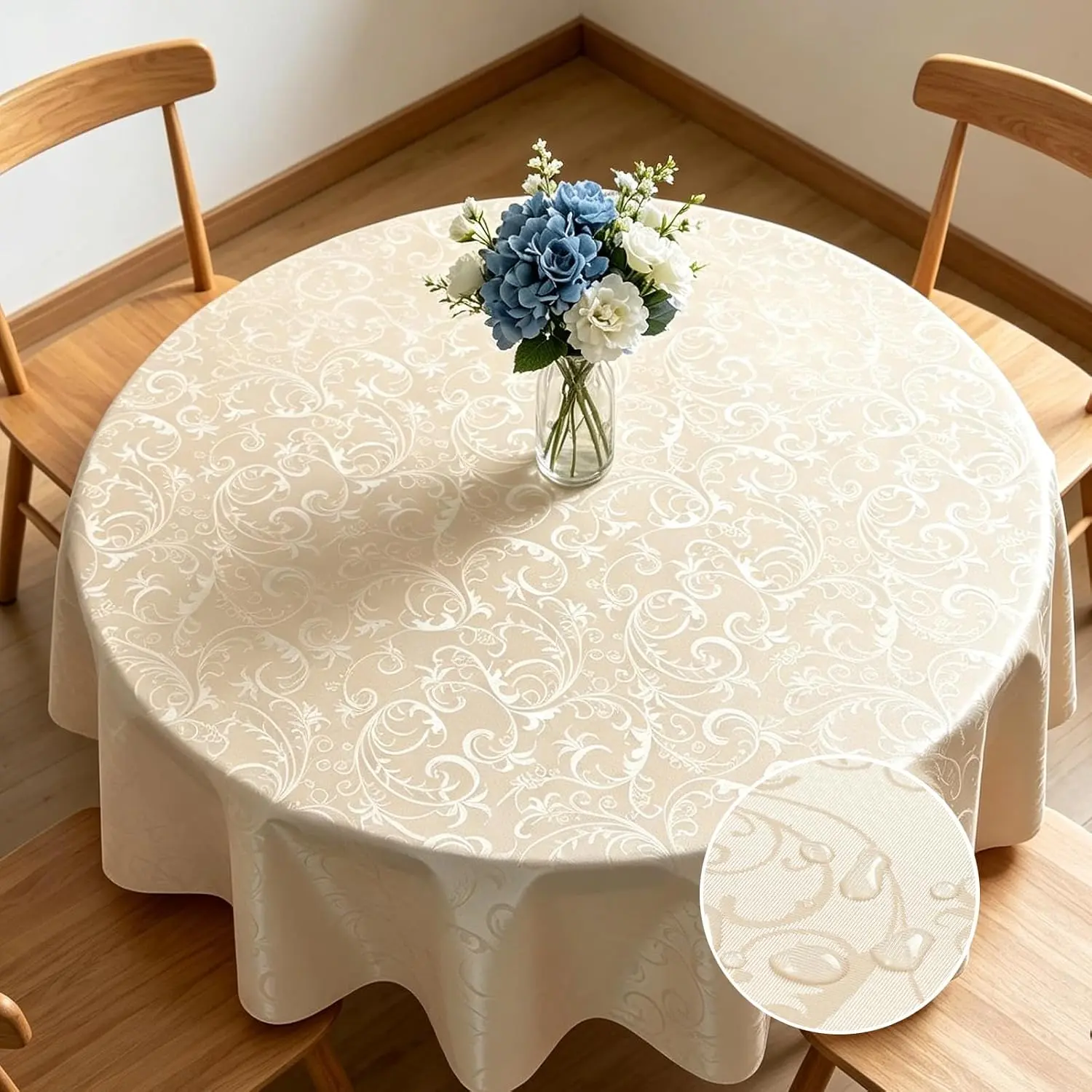 Round Vinyl Tablecloth 60 Inch - Heavy Duty PVC Waterproof Table Cloth for Round Tables, Wipeable & Heat Resistant, Stain Proof Outdoor/Indoor Table Cover for Kitchen Dining Picnic