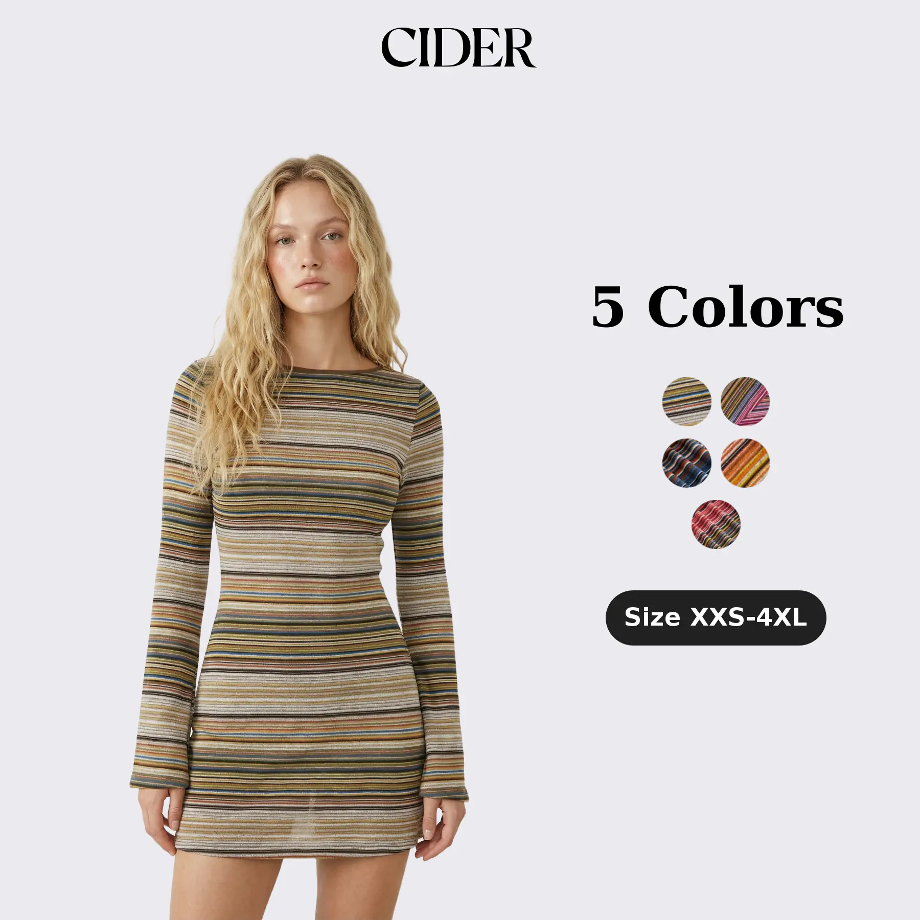 Cider Jersey Boat Neck Striped Bell Sleeve Flared Mini Dress SohoChic