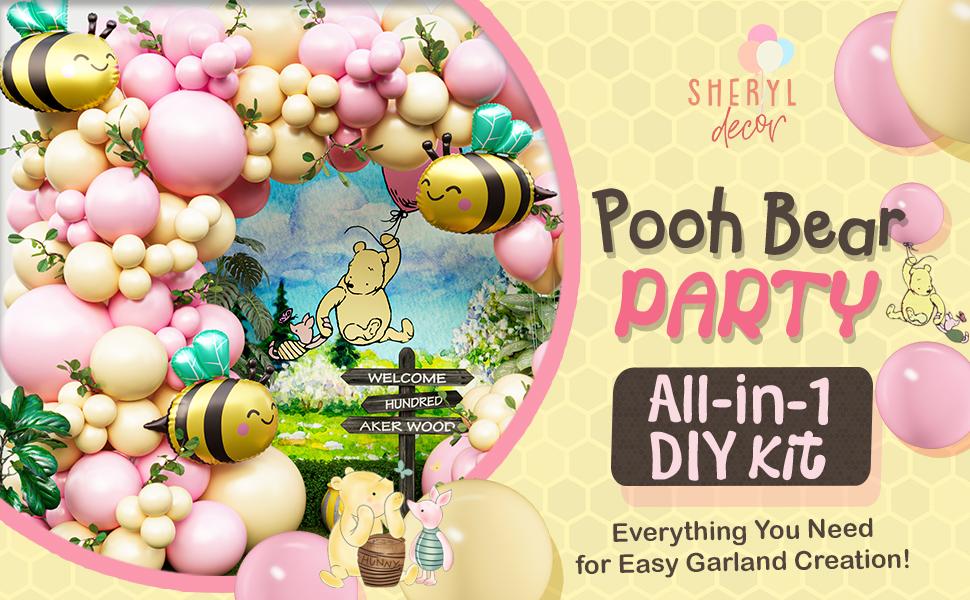 ALL-IN-1 Winnie Balloon Arch Kit with BONUS Bee Balloon for Pooh Baby Shower Decorations - Pink and Yellow Balloons for Honeycomb Bear Birthday Decorations & Baby Shower Balloons - Pooh balloons