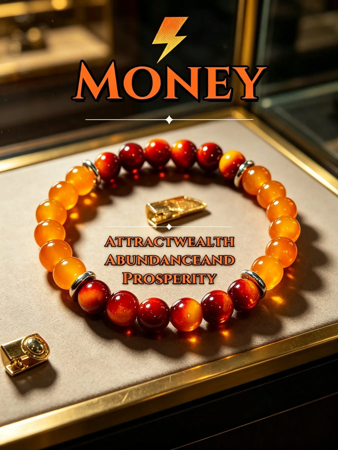 Gradient Orange Red Polished Round Agate Stretch Beaded Bracelet, Stretch Bracelets, Warm Amber Tone Natural Stone With Silver Spacer Beads, Suitable For Business Outfits, Casual Daily Styling & Birthday Holiday Gifts For Crystal Lovers
