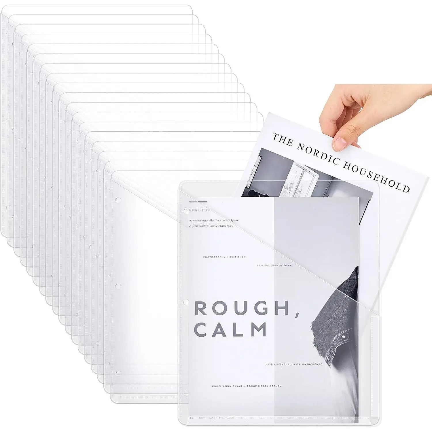 24 count Binder Pocket Folders, Clear 3 Ring Binder, White | Plastic Folders Sleeves with 2 Pockets, Poly Slash File Jackets, 3 Hole Punched Dividers for School, Office, Documents