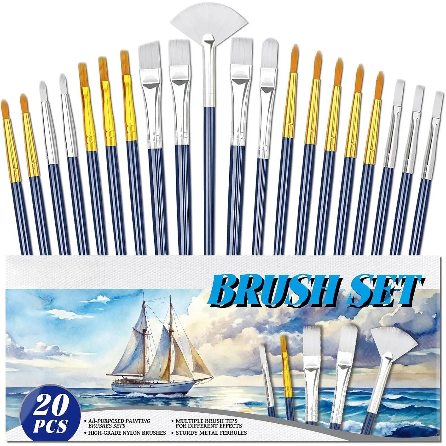 Brushes Set, 20 count Painting Brushes Different Types of Brushes for  , Watercolor, Oil,  Brushes Bulk for ,  Art, Craft, Rock Painting and School Project