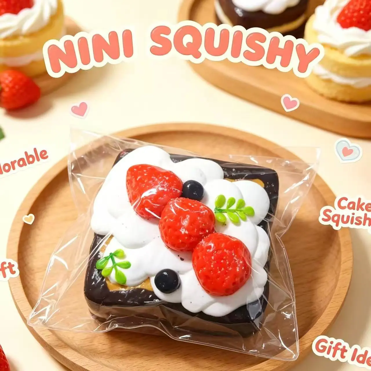 1 piece set of three-strawberry square cake squishy toy, Decompression squishy, soft slow-rebound sensory toy, ventilated and relaxing with a soft slow-bounce for stress relief, desktop gadget, durable, relaxation tool for adults, perfect for o