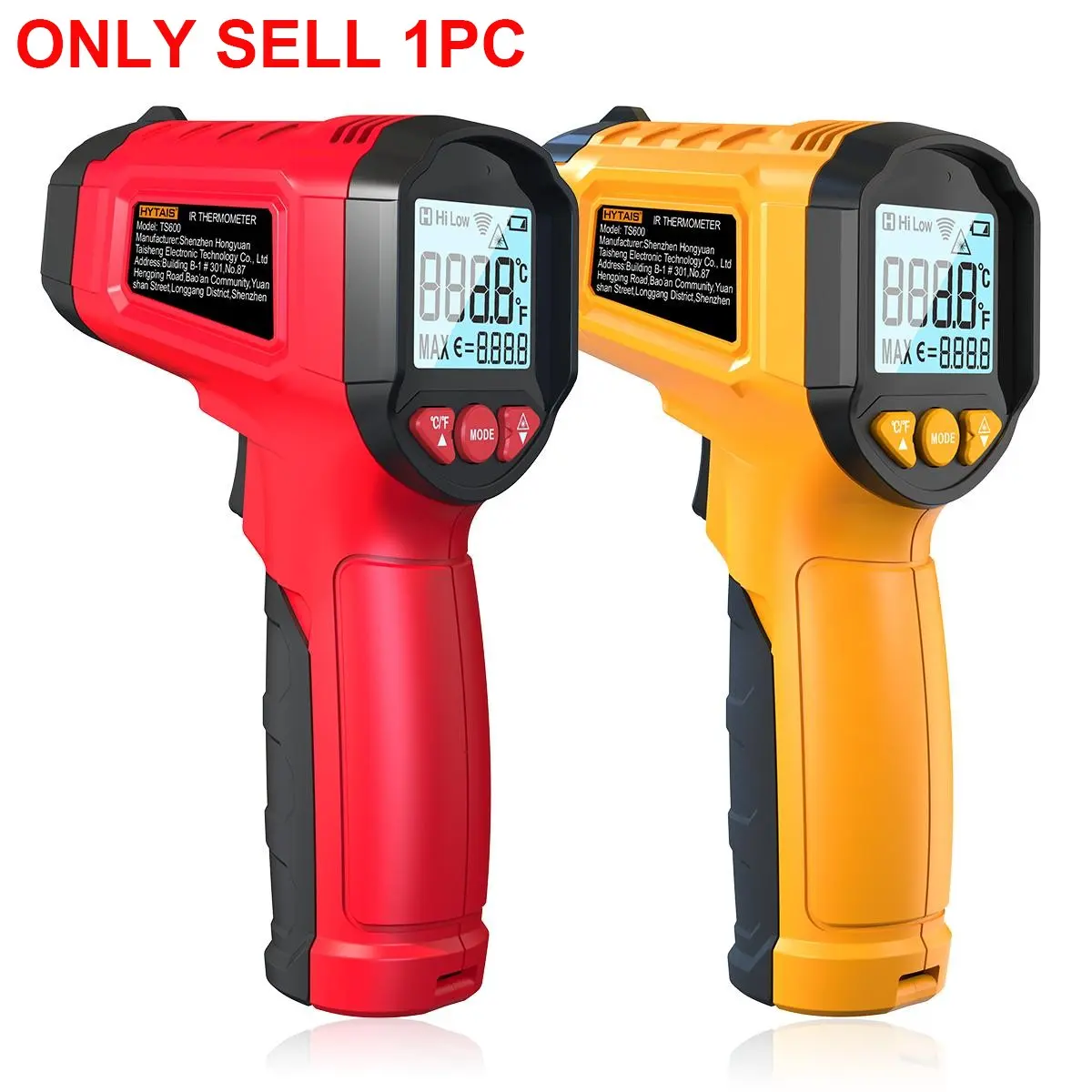 1pc TS600 Digital Infrared Thermometer, Non-Contact IR Temperature Gun with Adjustable Emissivity 0.1-1.0, 58°F to 1112°F (-50°C to 600°C), Handheld Temperature Meter for Household Cooking & Pizza Oven, Kitchen Gadgets