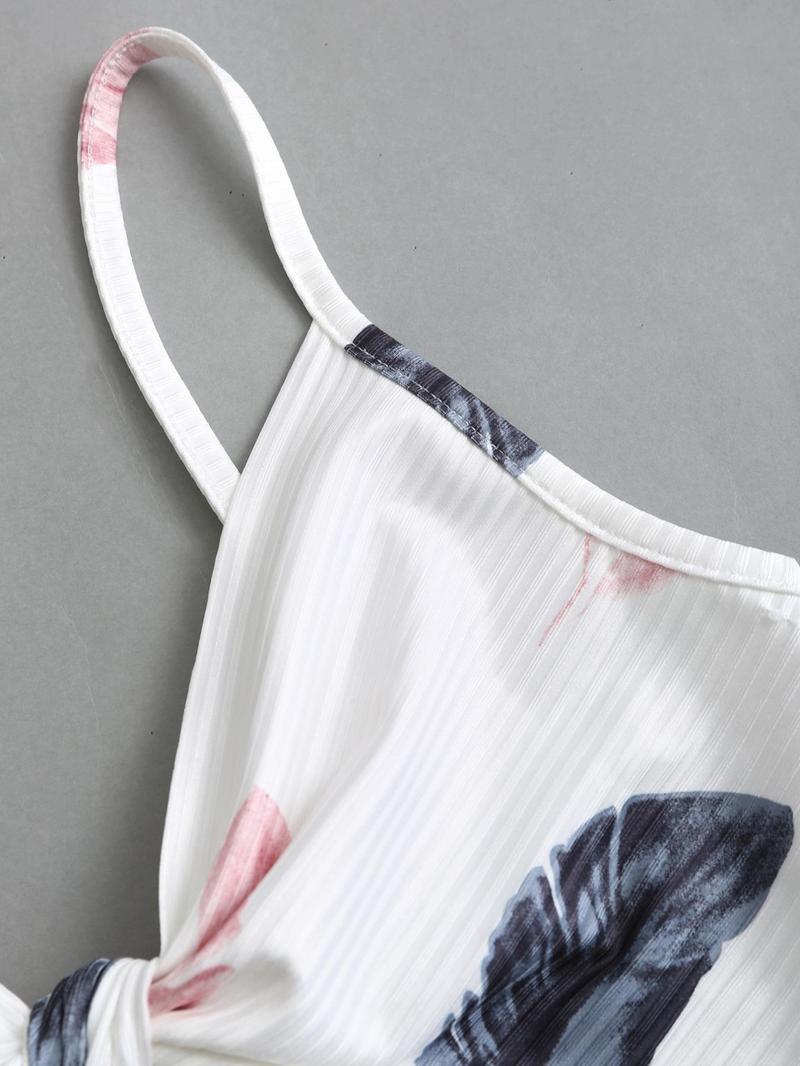 Women's Floral & Feather Print Cut Out Backless Cami Dress Adjustable Strap Split Thigh Long Dress for Summer, Ladies Clothes for Beach Holiday Boho Sleeveless Dress