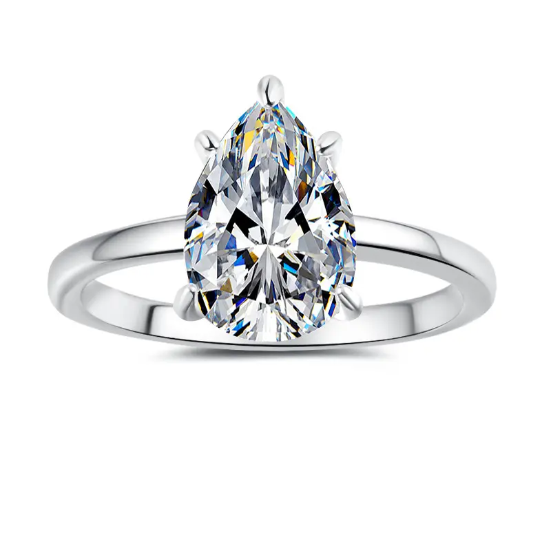 925 Sterling Silver 18K Gold-Plated Moissanite Ring, Stylish Minimalist Teardrop Pear-Shaped Artificial Gemstone Band