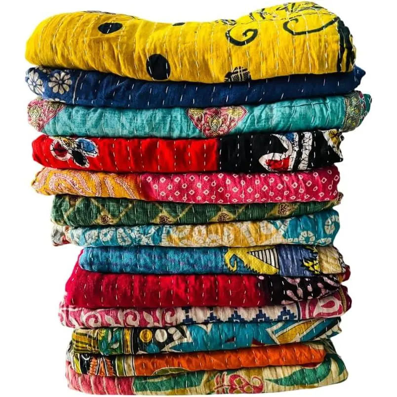 Mix Lot of Indian Tribal Kantha Vintage Cotton Bed Cover Throw Old Sari Made Patches Made Rally Whole Sale Blanket (52X80 Inches) Twin Size