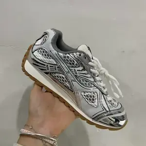 Metallic silver Purple Hollow Grid Retro Running Sneakers | Women Breathable Y2K Chunky Shoes For Streetwear & Daily Wear