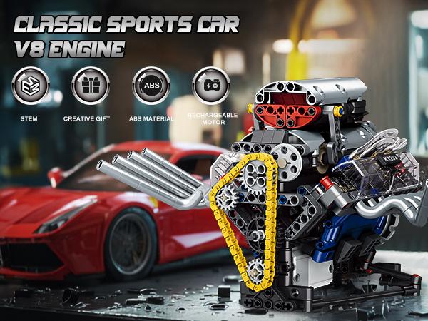 V8 Engine Model Kit That Works, APP Controlled Mini V8 Engine Building Block Set for Adults, Physical Science Experiment Toy with Rechargeable Motor, STEM Project for Kids & Teens (665 PCS)