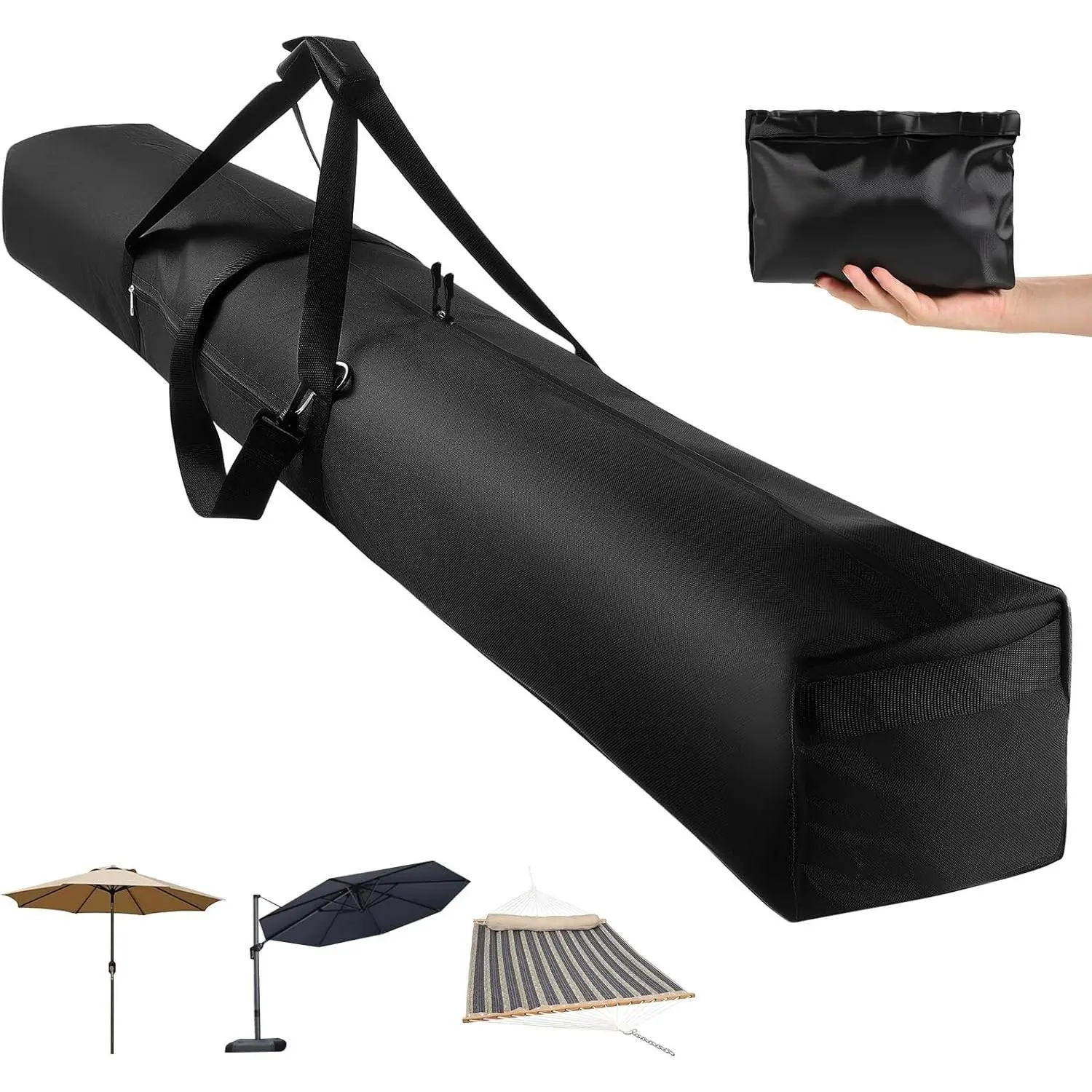 Patio Umbrella Storage Bag, Upgraded 900D Large Beach Umbrella Bag with Padded Carry Strap and Double Open Waterproof Zipper, Universal Pool Umbrella Sleeve