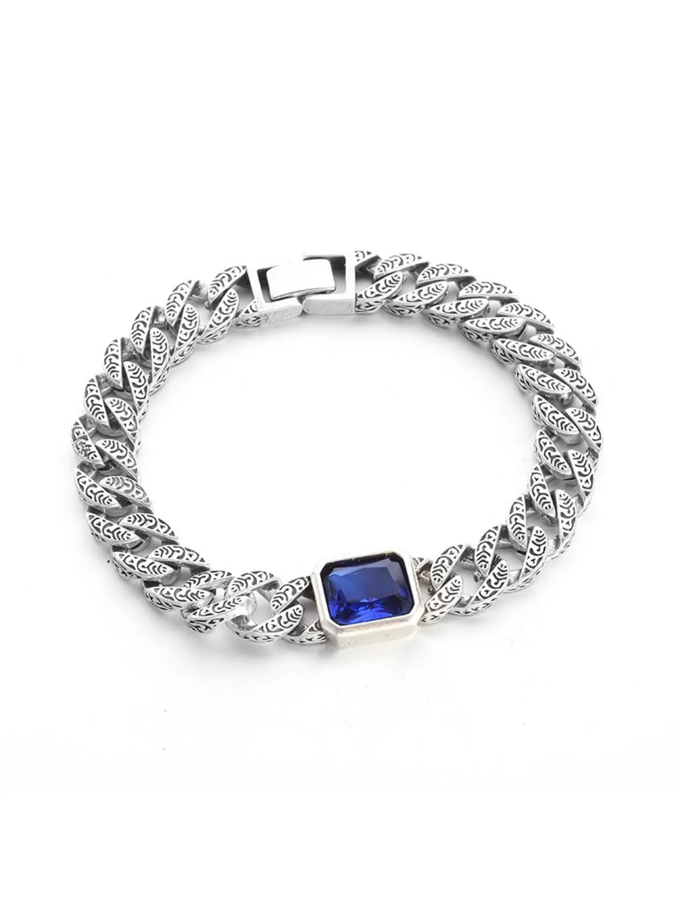 Blue Stone Key Pattern Couple Bracelet, Unisex Cuban Bracelet Pair, Korean Fashion Unique Trendy Jewelry, Perfect Gift for Lovers