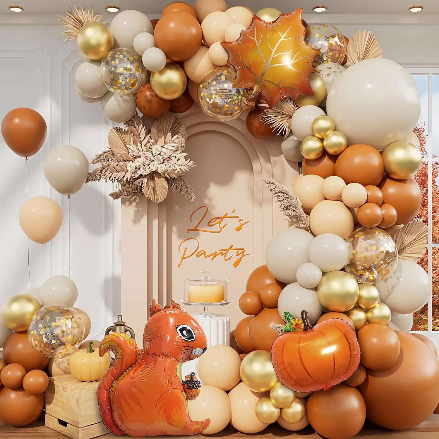 Fall Thanksgiving Balloon Arch Kit with Burnt Orange White Sand Nude  Confetti  Maple Leaf Pumpkin Foil Balloons for Fall  Shower Birthday Thanksgiving Autumn Harvest Party Decorations