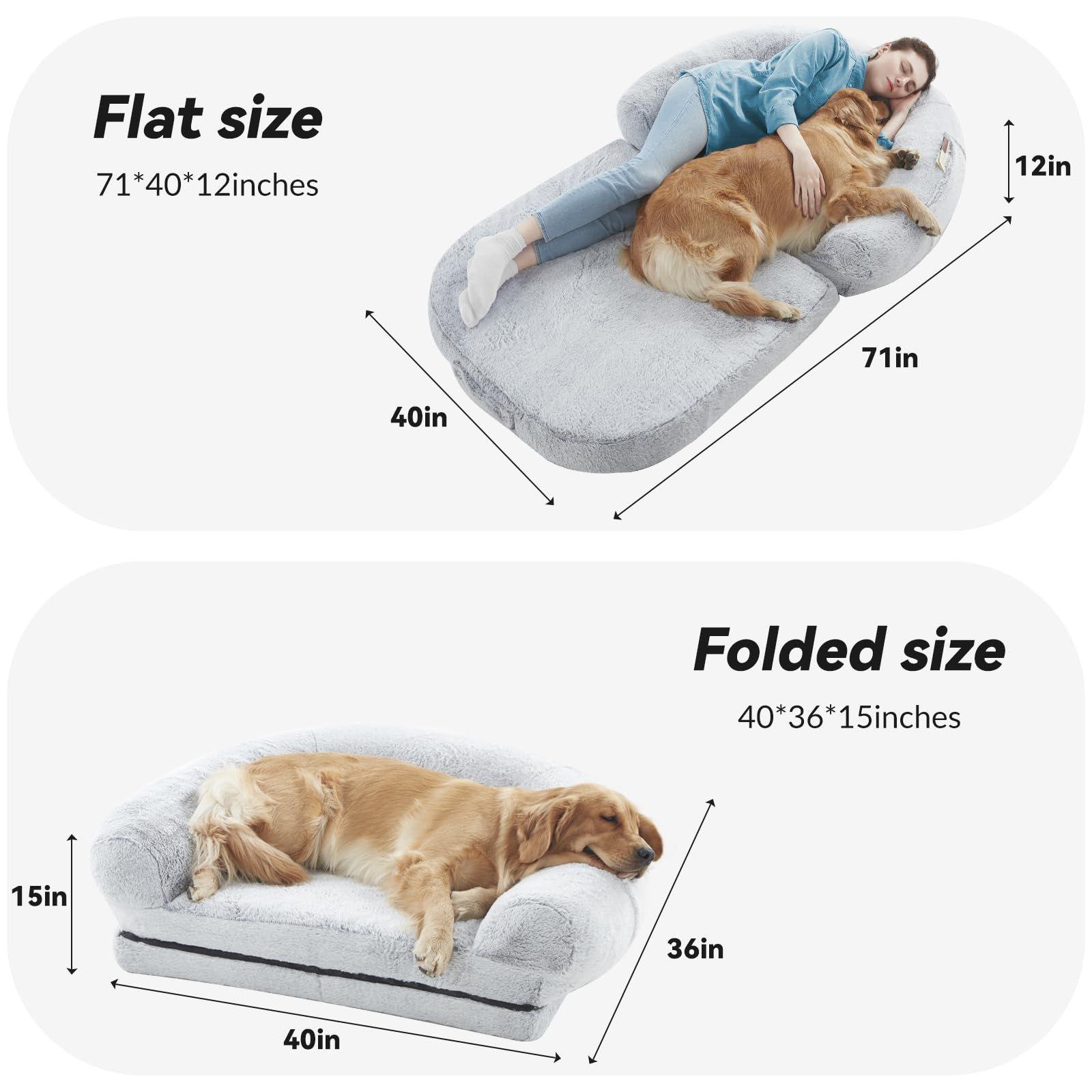 Human Dog Bed, 71"x43"x12" Dog Beds for Large Dogs, Foldable Plush Washable Dog Bed for People Doze Off, Orthopedic Dog Beds for Humans Size Fits You and Pets
