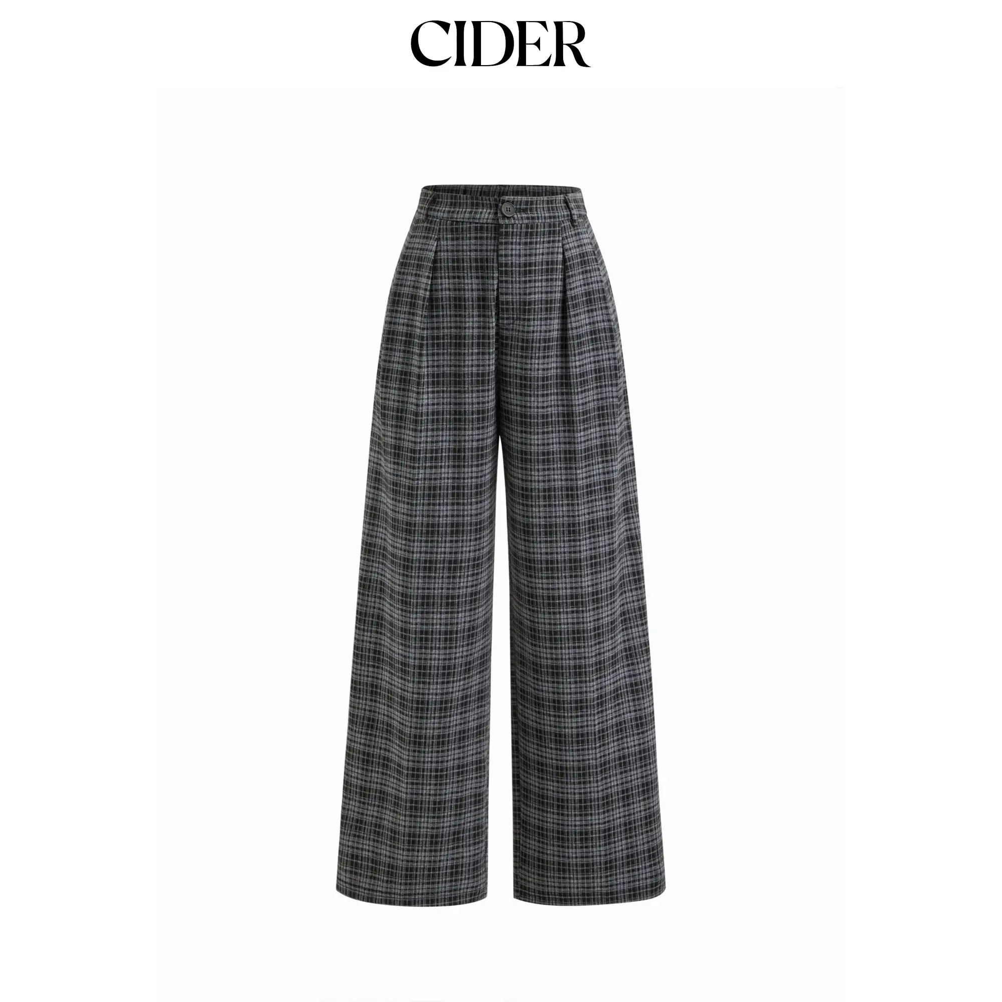 Cider Mid Rise Plaid Pleated Wide Leg Trousers